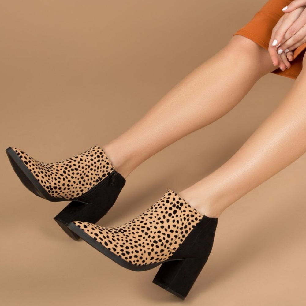 ONE PAIR LEFT! Leopard Print Vegan Suede Booties - Picture 2 of 6